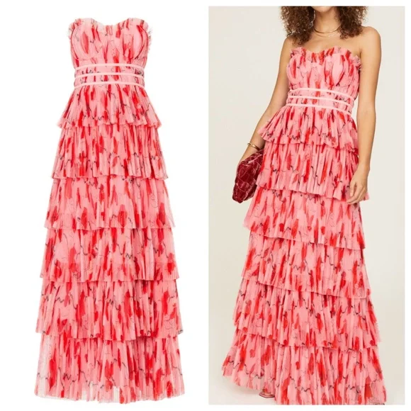 Hutch | Dresses | Hutch Monaco Strapless Tiered Tulle Ruffle Gown Pink Red Floral  Dress Size 4 | Poshmark